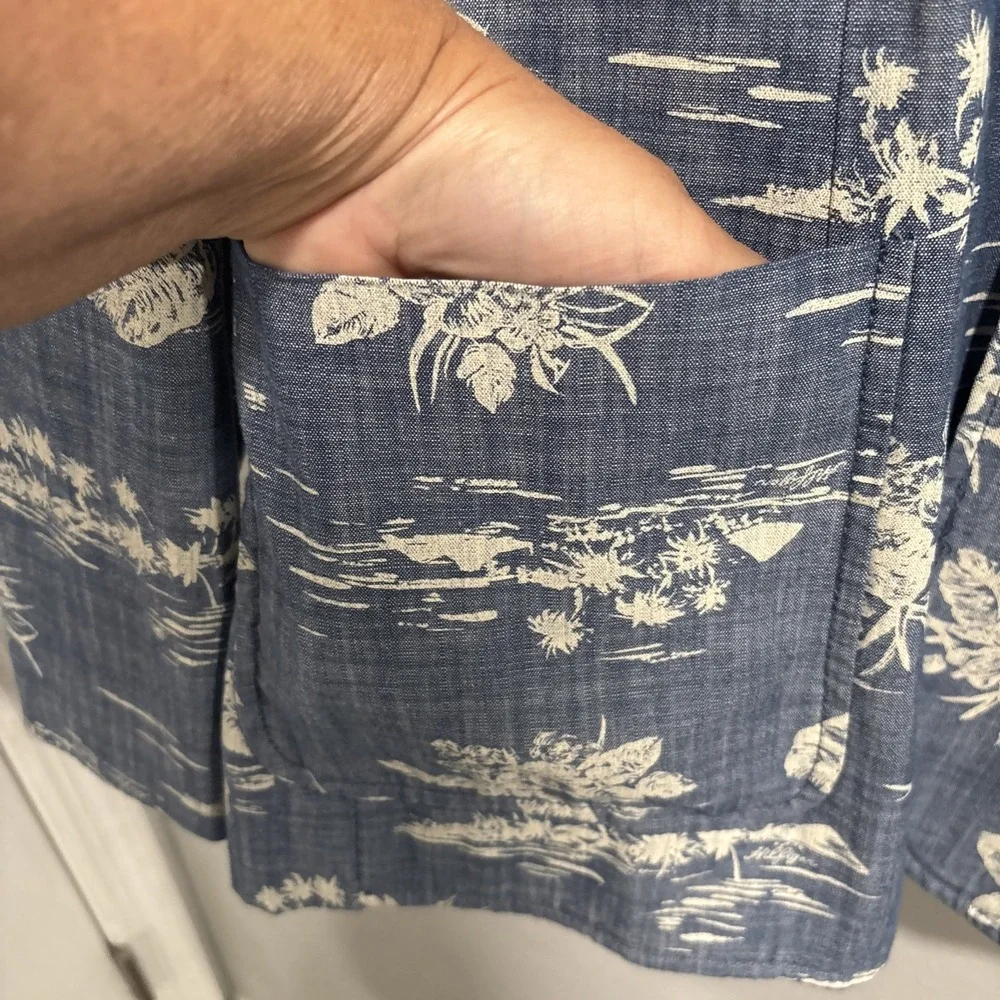 Tommy Hilfiger Mens Large Sport Coat Blazer Blue Hawaiian Floral Logo Preppy